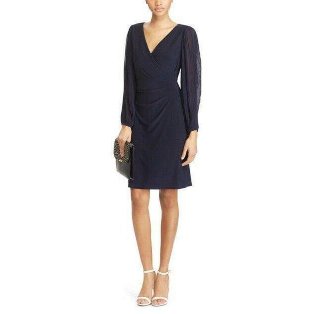 Lauren Ralph Lauren women's Slim Fit Sleeve Jersey Dress, Navy Size 4 FITS AS 2